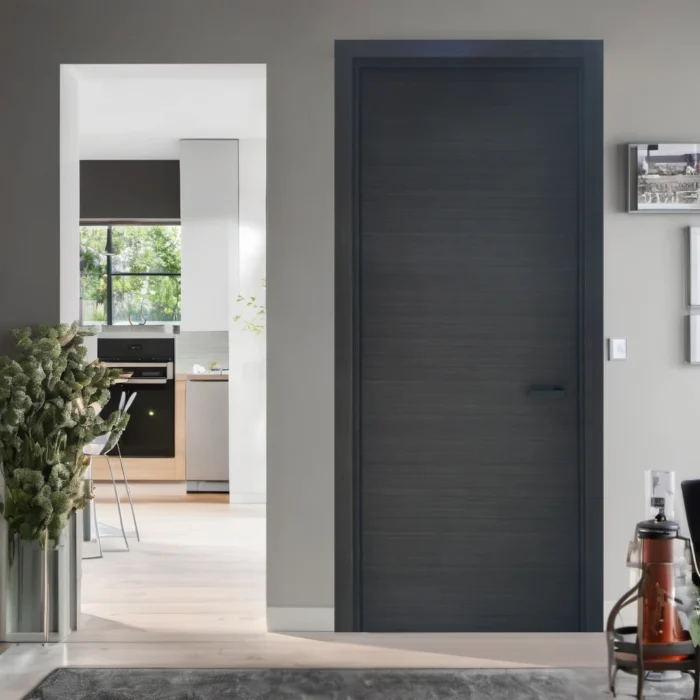 Jeju solid core wood veneer interior door system with concealed hinges and magnetic handle by MR DOOR US