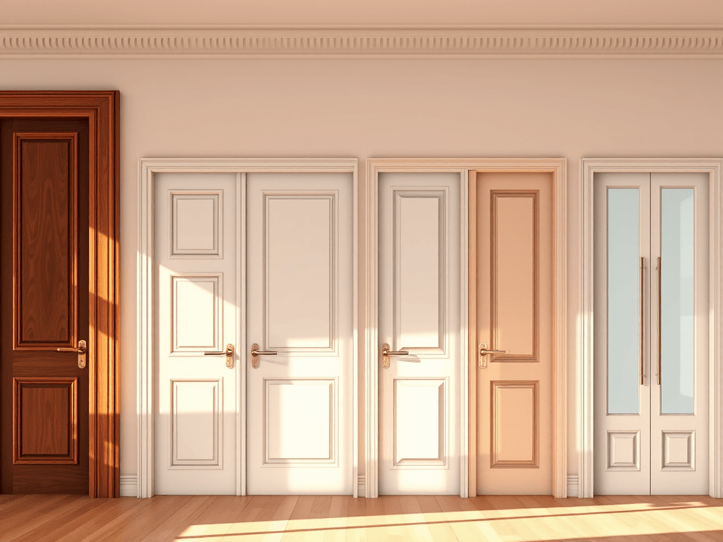 The Evolution of Interior Doors: From Functionality to Art 1 a detailed artistic illustration showing the evolution of interior doors